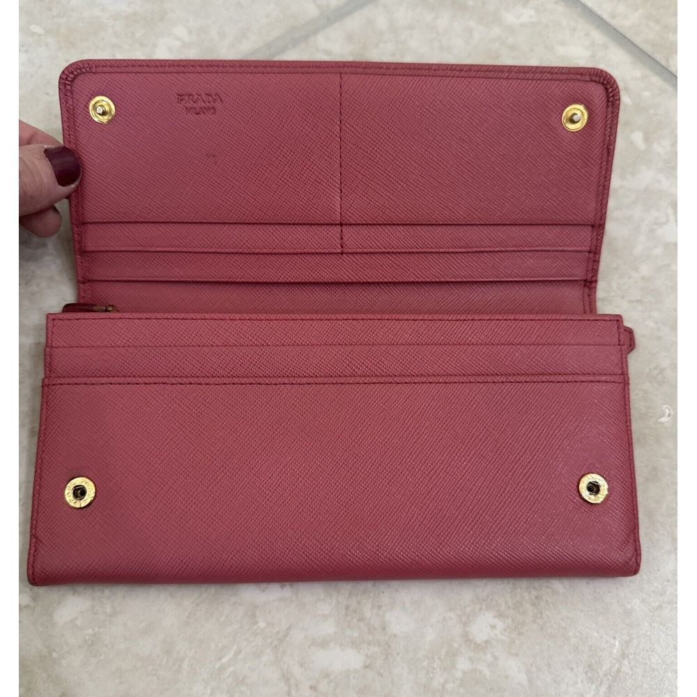 PRADA Saffiano Leather Long Continental Wallet Pink Gold Tone Hardware - Picture 4 of 15